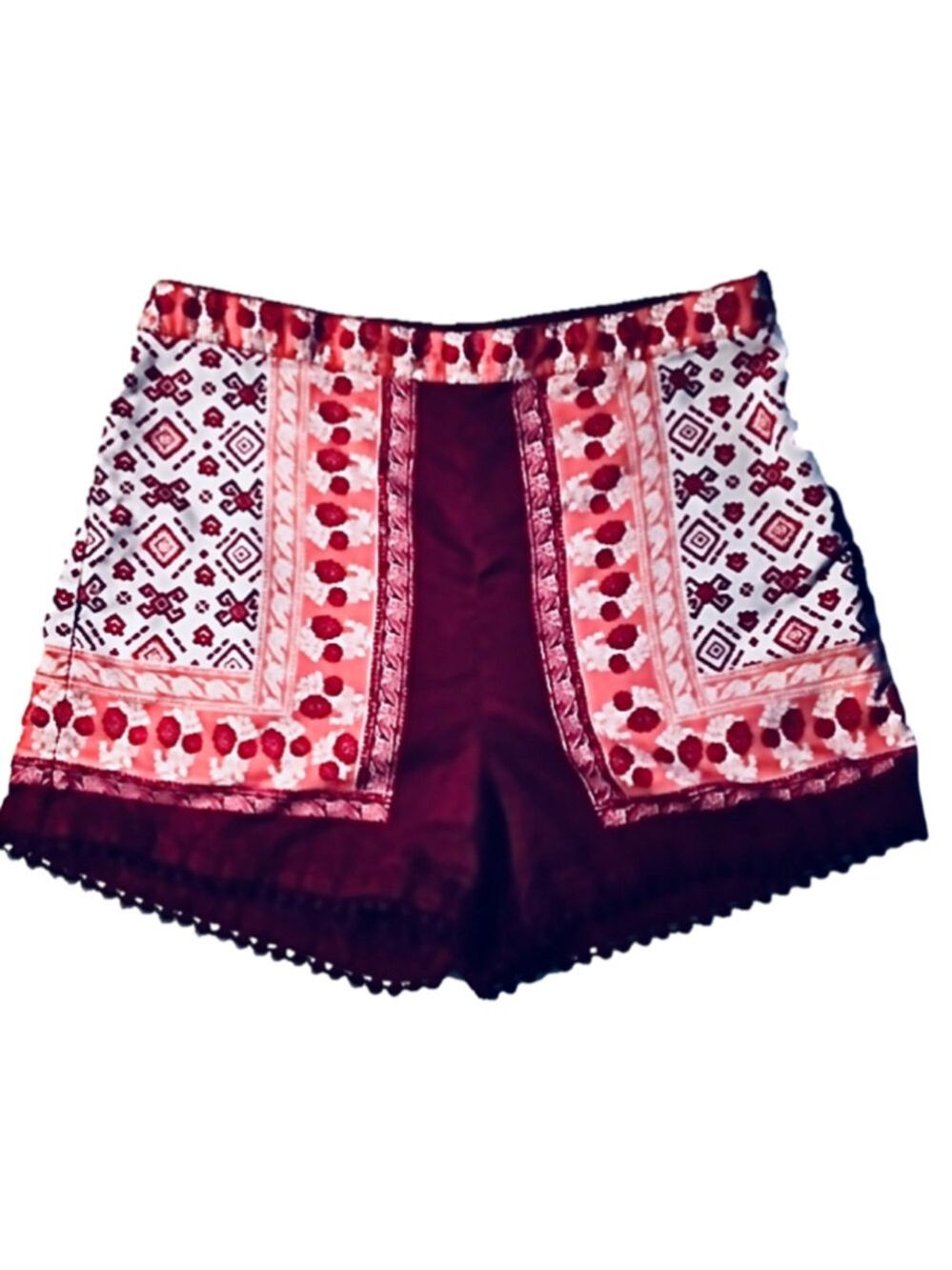 Hollister High Waisted Boho Maroon Pink and Ivory Shorts